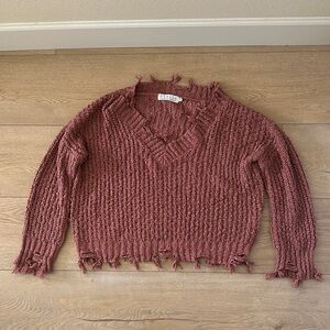Stella Laguna Beach Rose-Mauve Distressed V-Neck Sweater